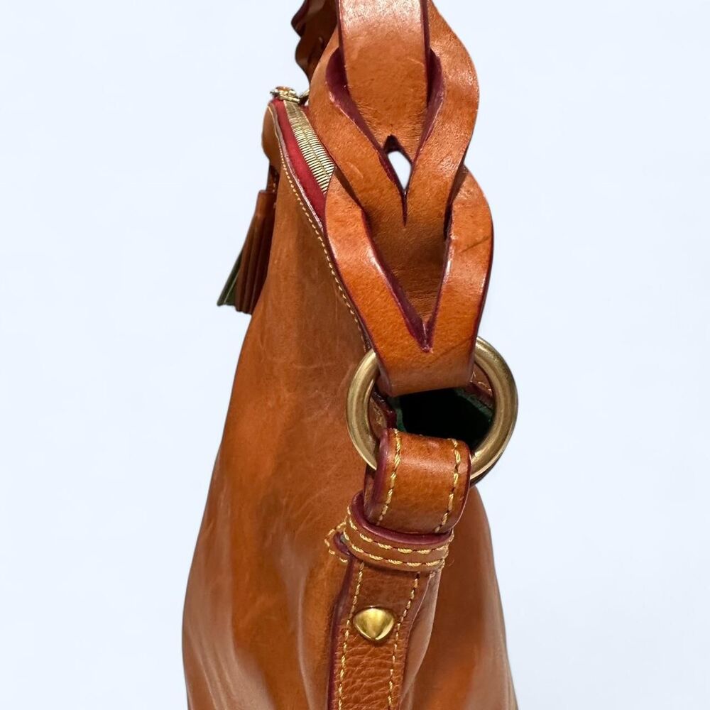 Dooney & Bourke Slouchy Hobo Leather Tassel Caramel Boho Quiet Luxury Artisanal - Picture 3 of 7
